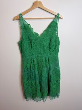 Yoana Baraschi Green Lace V-Neck Cocktail Dress